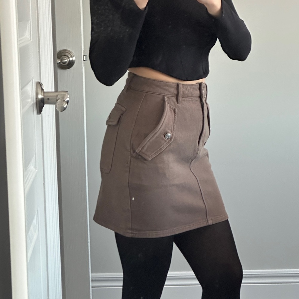 Brown denim mini skirt